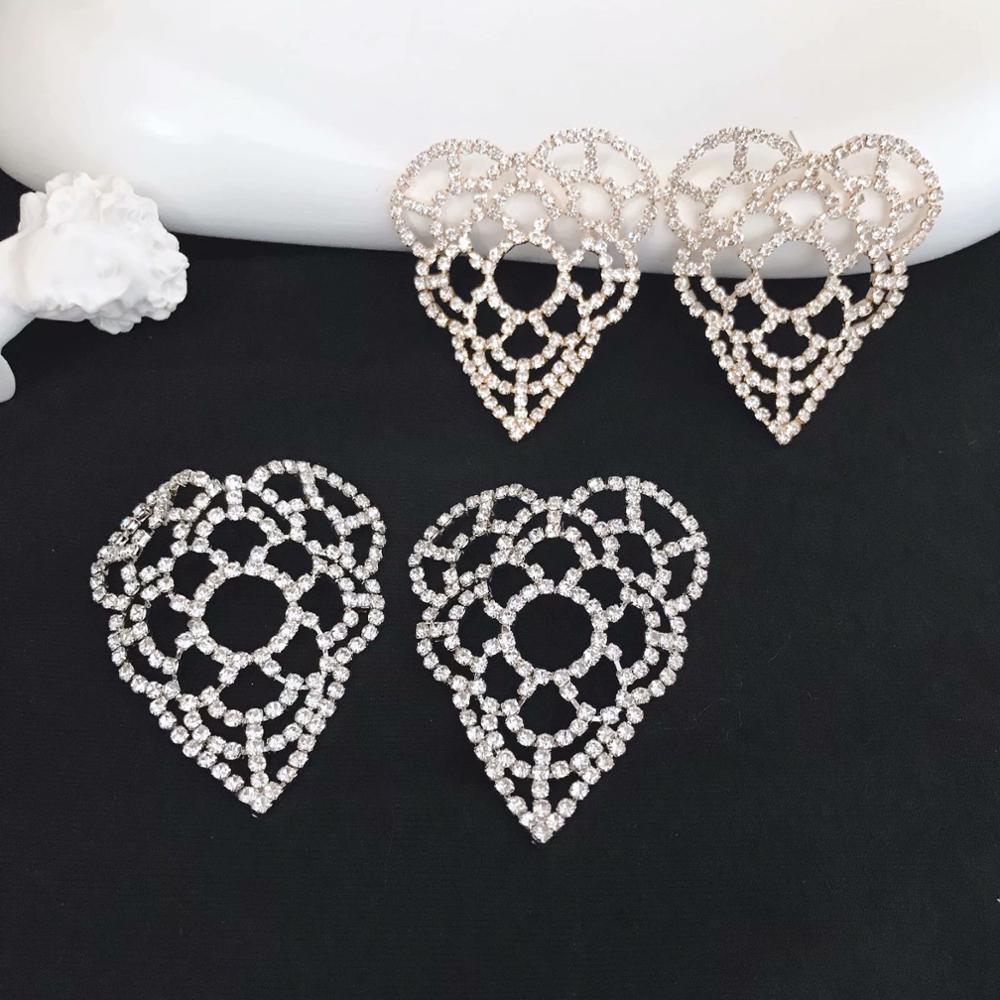 Pendientes ahuecados con diamantes de imitación para mujer, aretes con de corazón, a la , dorados, plateados, para oficina, nueva simétrica