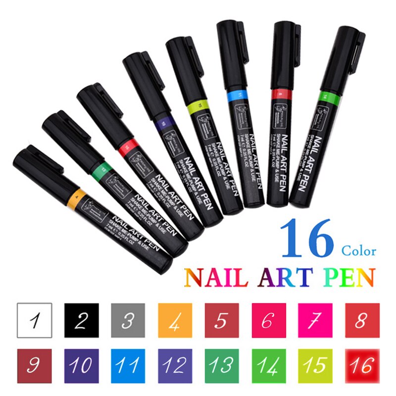 Bolígrafos pintados en 3D, herramientas de Arte de uñas, 16 colores, decoraciones, pinceles para uñas