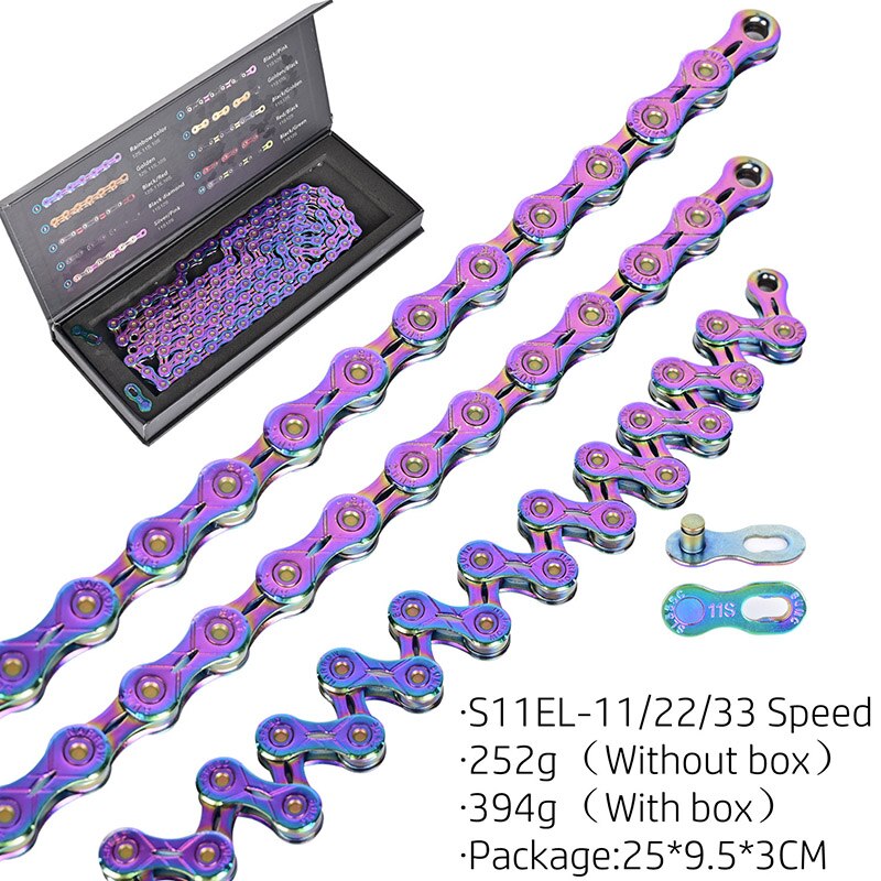 Bicycle Chain Rainbow Colorful Mountain MTB Road Bike Shifting Chain 9/10/11/12 Speed With Connector Master Links BC0581: S11EL