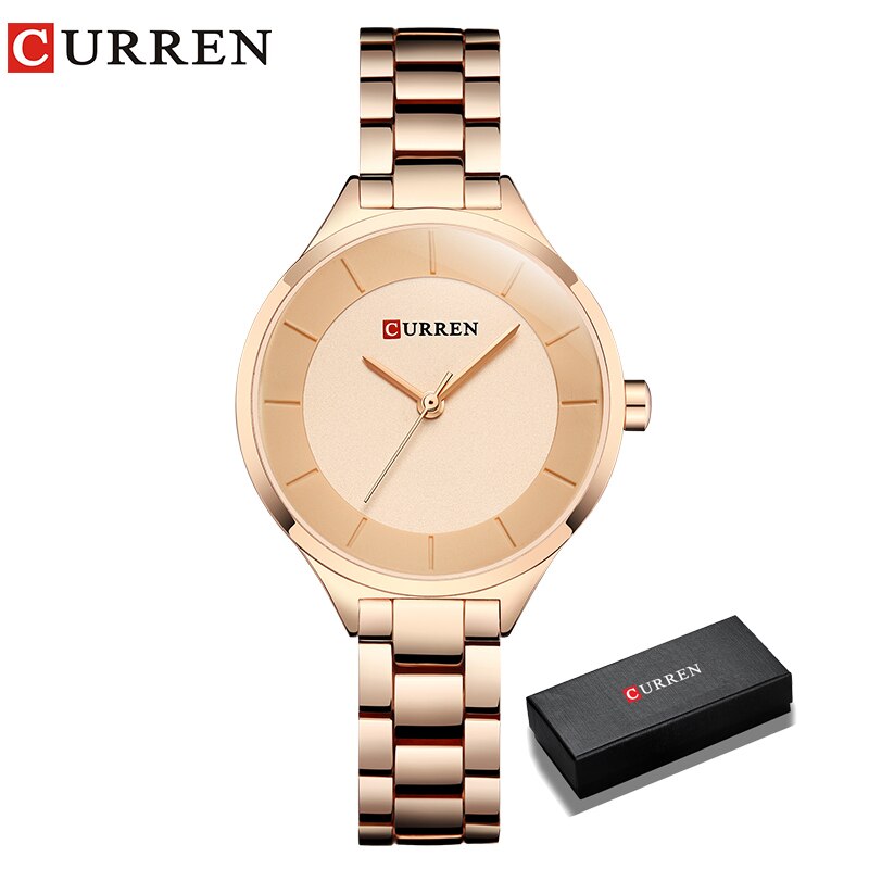 Curren Top Brand Dames Horloges Roestvrij Stalen Band Quartz Vrouwelijke Horloge Dames Klok Relogio Feminino: rose box