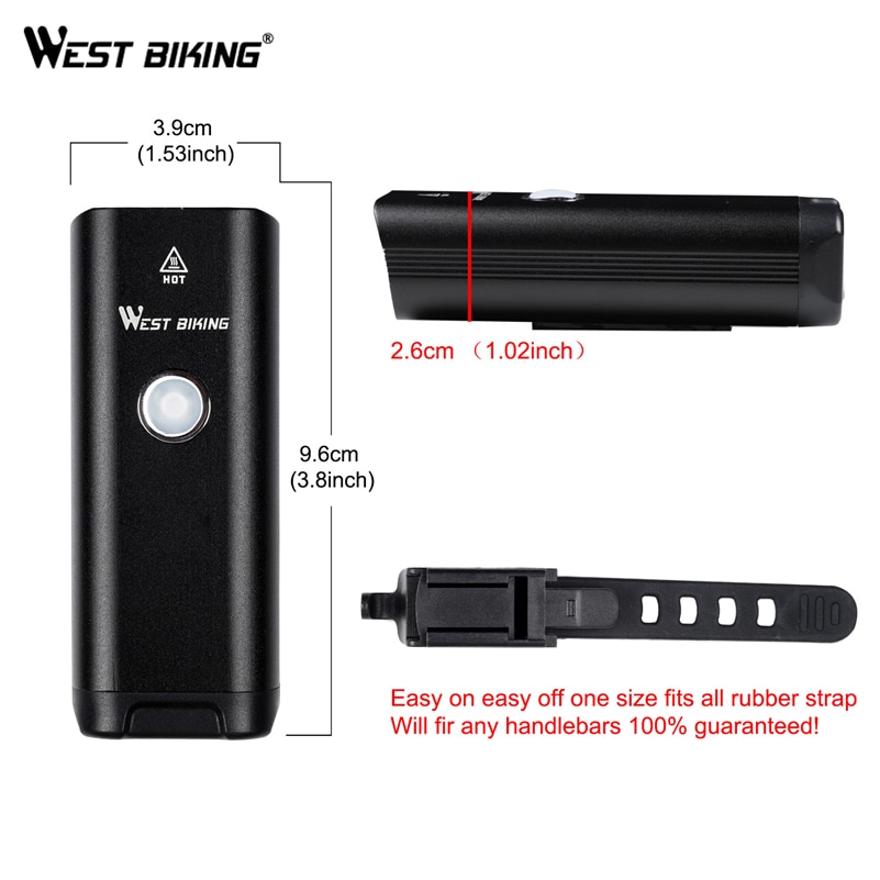 West biking cykellygte  l2 led usb genopladelig cykel pandelampe 3-5 modes cykelstyr sikkerhedslommelygte med advarselslys
