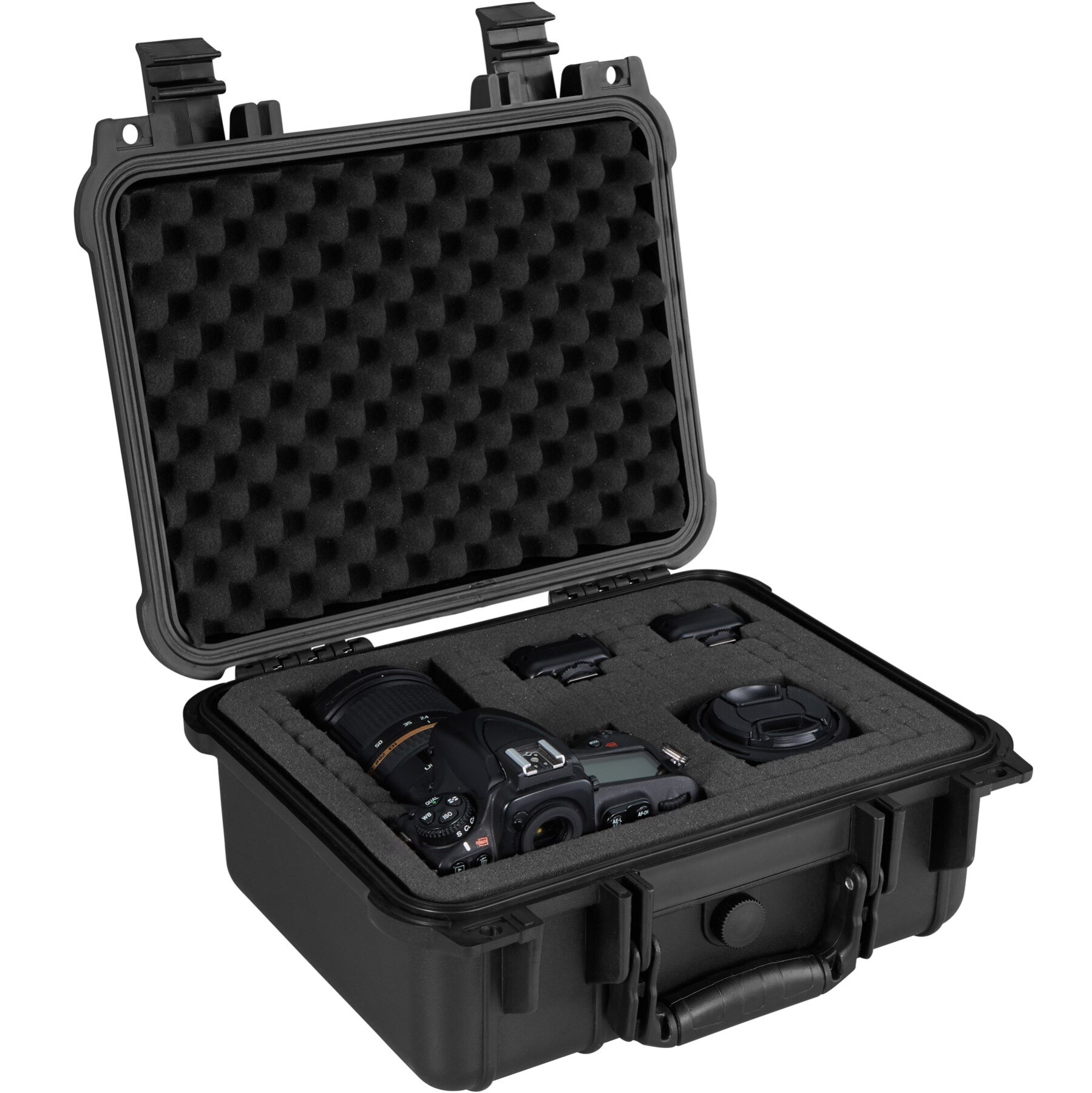 Tectake Maletín protector universal para cámara de fotos tamaño M - maletín de transporte para cámara fotográfica, maletín con cerraduras y almohadillas de espuma, maleta acolchada para llevar cámara de fotos, maletín
