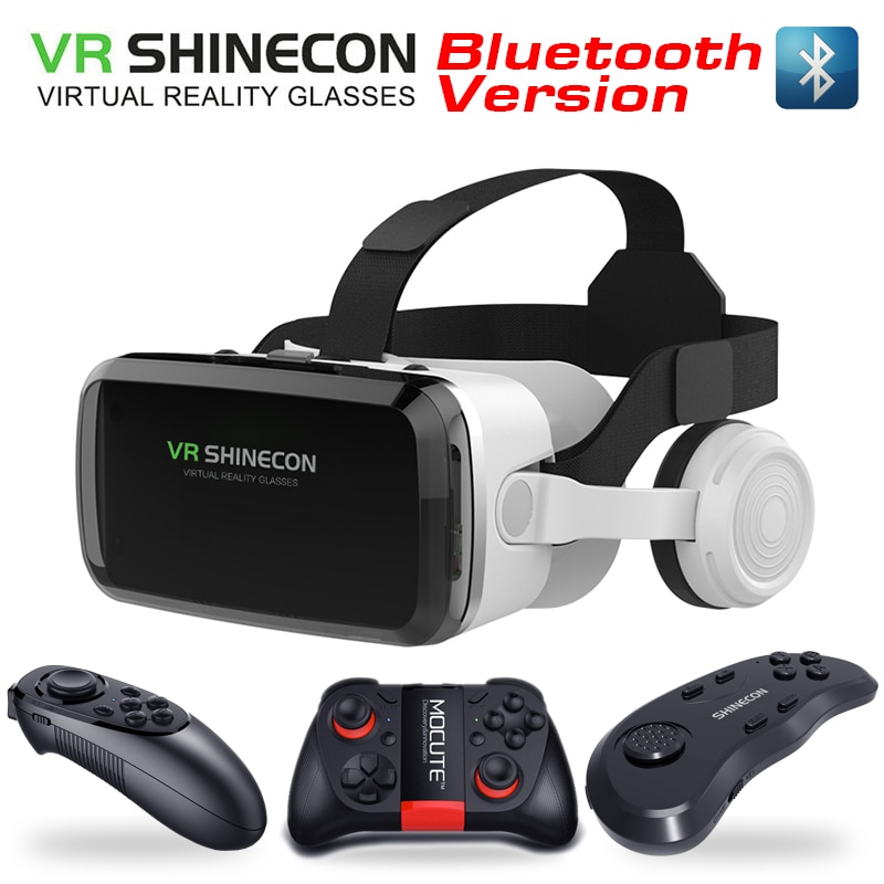 VR SHINECON Wireless Bluetooth Stereo Headset Version Virtual Reality Glasses 3D Goggle Cardboard Helmet for Smartphone