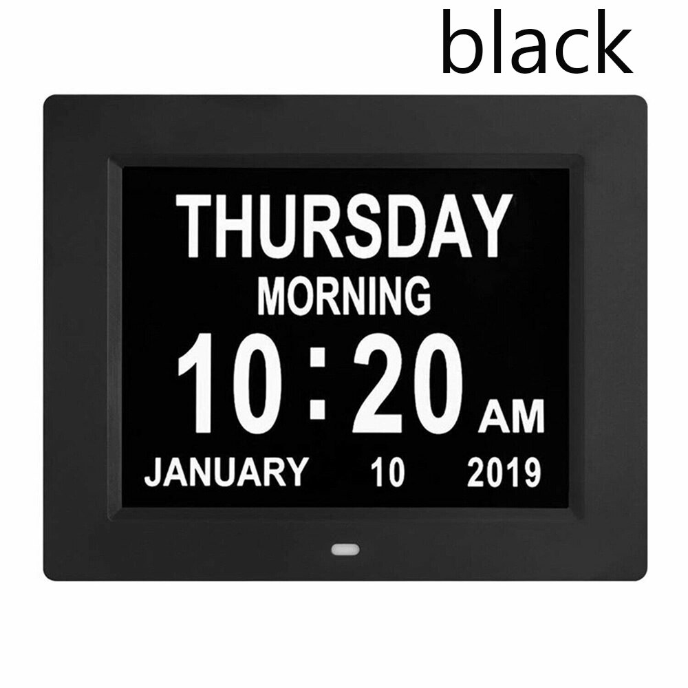 Digital kalender dag klokke stor bokstav ledet demens alarm tid dato måned år digital klokke hjemmeinnredning: Svart