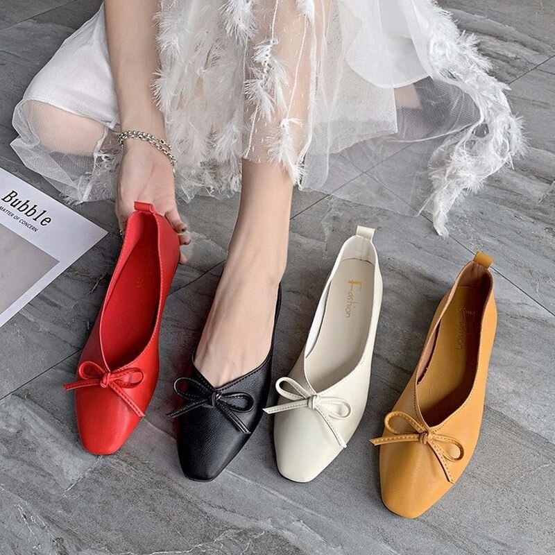 Neue Unterhose auf Flach Ballett Wohnungen Frauen Schuhe Feste Beiläufige Schuhe Frau Wohnungen Niedrigen Fersen Bogen Knoten Spitz büro Schuhe