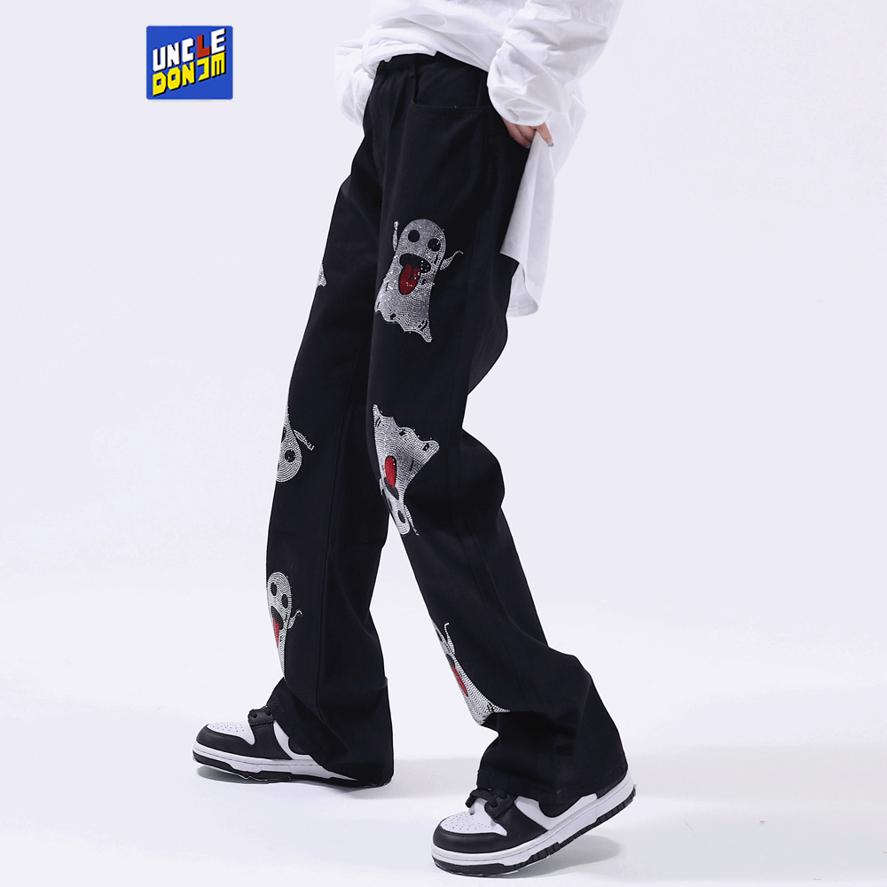 UNCLEDONJM Evil distressed jeans mens street wear biker jeans hip hop pants goth clothes men jeans for men baggy jeans