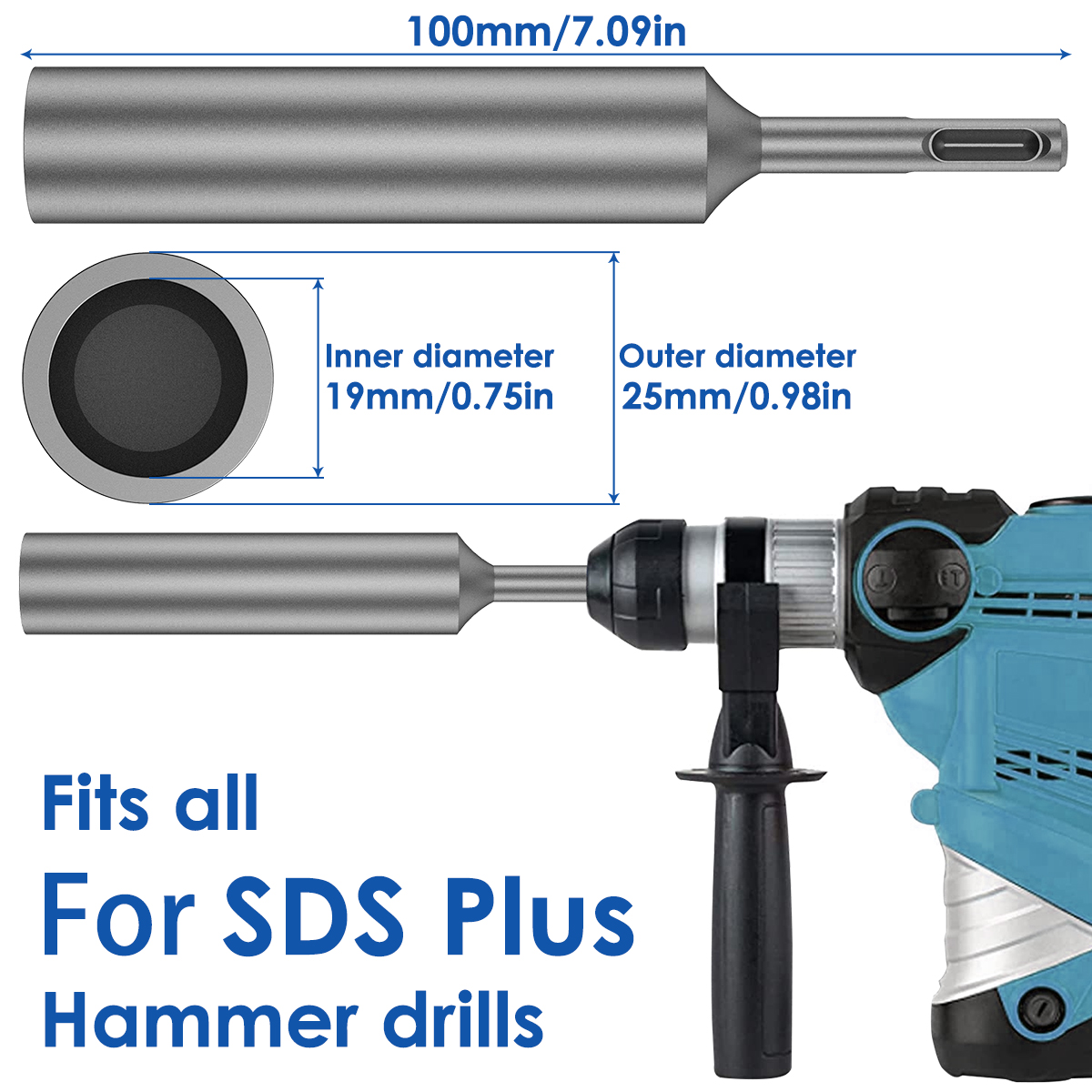 SDS Plus Ground Rod Driver for 5/8Inch and 3/4Inch Ground Rods Durable Hardened Steel for SDS Plus Rotary Hammer Drill Power Too