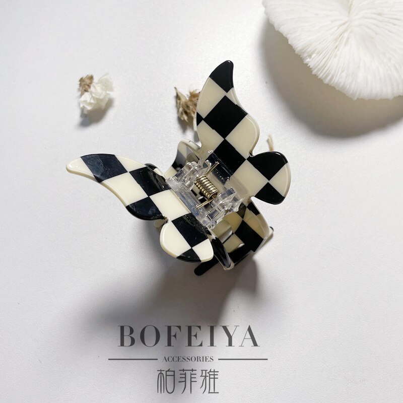 Zwart Wit Plaid Acetaat Haar Klauw Clips Voor Meisjes Grote Haarspelden Vrouwen Bobby Pin Accessoires Hoofddeksels Make Hair Styling Tool: butterfly 5cm