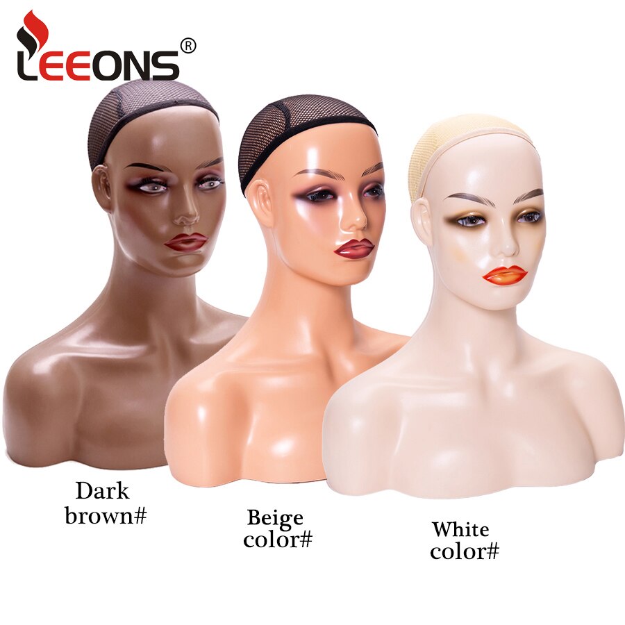 Leeons Mode Mannequin Hoofd Met Schouder Realistische Pruik Mannequin Hoofd Model Mooie Vrouwelijke Mannequin Hoofd Donkerbruin Beige