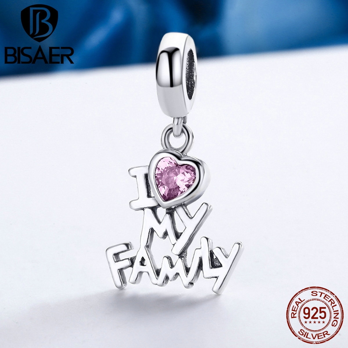 Bisaer Authentieke 925 Sterling Zilver I Love My Family Hanger Charms Fit Originele Bedels Armbanden & Kettingen ECC251