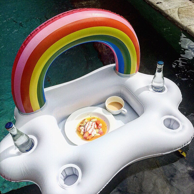 White Clouds Float Inflatable Rainbow Drink Holder Swimming Pool Bathroom Beach Party Kids Bath