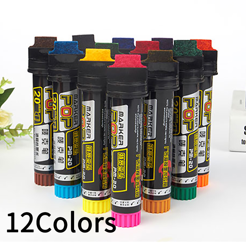 12Stck Pop Wasserdichte Farbe 30MM 20MM 12MM dauerhaft Nachfüllbare Marker Stift Skizzieren Graffiti Marker Poster stift Schule Liefert: Schokolade Farbe