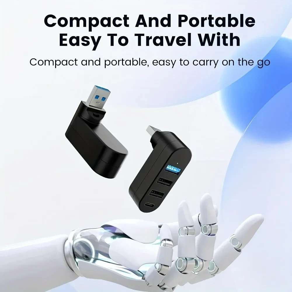 Hub USB 3.0 a 4 porte 90 ° 180 ° Trasferimento dati di alimentazione USB A 1 USB C ruotabile per laptop, auto, iMac, MacBook Air Pro, PC Adapte