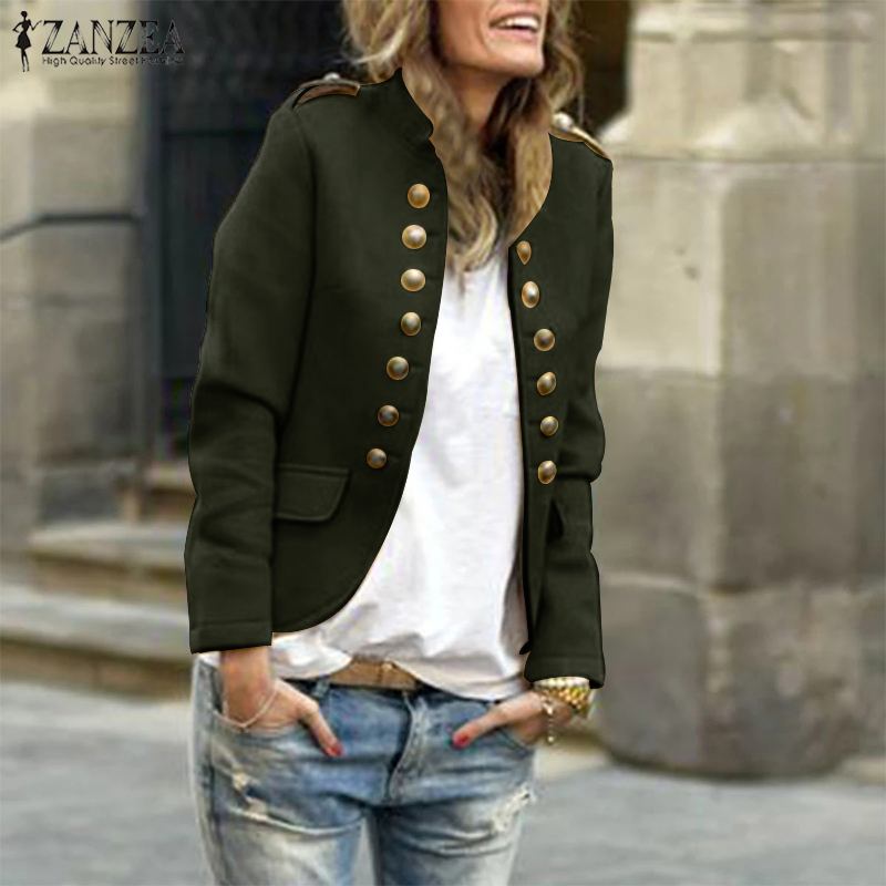 Abrigos de cuello alto para mujer Chaquetas ZANZEA Otoño Invierno abrigos de manga larga Casual para mujer prendas de vestir sólidas chaquetas frontales abiertas