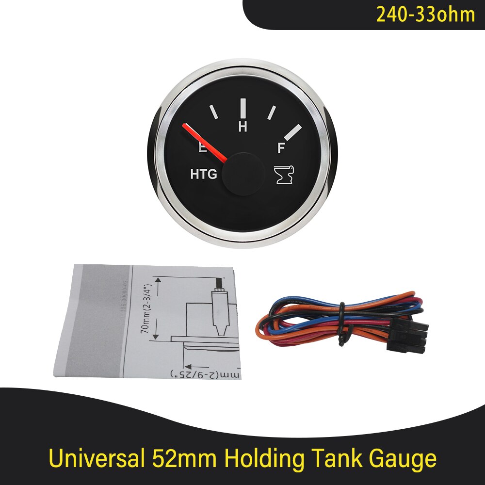 52mm marineholding tank niveaumåler 0-190 ohm 240-33 ohm signal vandtæt båd spildevandsmåler sort vand htg måler: 240-33 bs