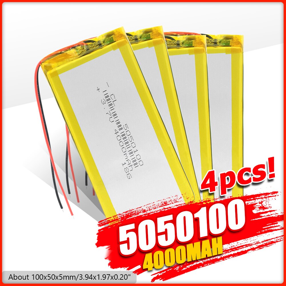 1/2/4 Pieces 3.94x1.97x0.20" 3.7V Voltage 5050100 4000mAh Lithium Battery MP3 MP4 MP5 GPS Tablet E-book DVD Battery Replacement