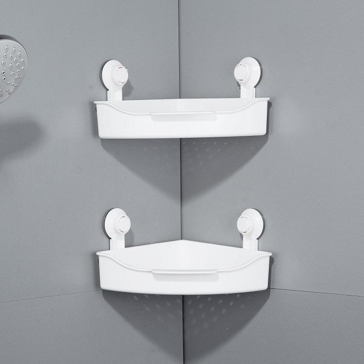 Hoek Opslag Plank Hoek Badkamer Magazijnstelling Zuignap Zeep Fles Houder Plastic Abs Keuken Opbergrek: white-2 tier