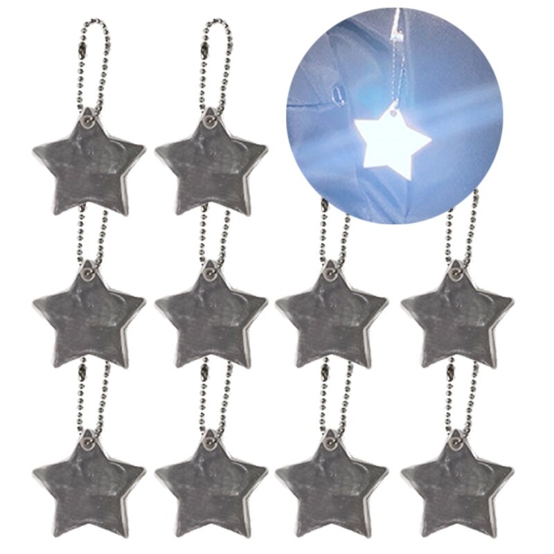 10Stck Art Sicherheit Reflektoren Schlüsselanhänger Stilvolle Reflektierende Sterne Getriebe Rucksäcke Kinderwagen Jacken Sicher Reflektor Keychain: Silber-