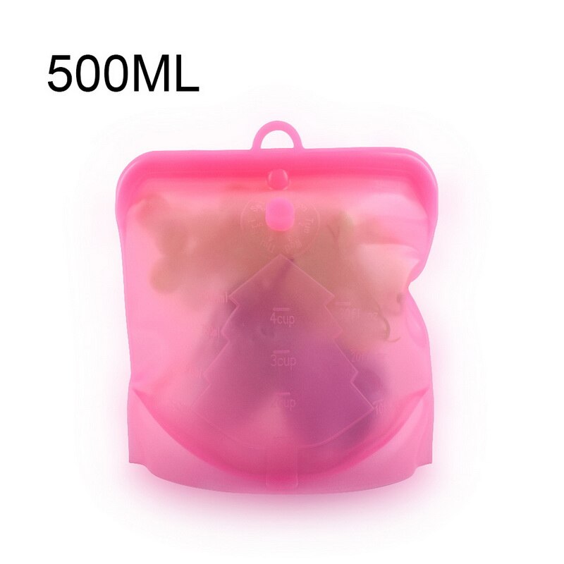 Livsmedelsklassad silikon färskhållbar matförpackning ziplock påse förvaringspåse återanvändbar förvaring läckagesäkra silikonfryspåsar: 500ml rosa rött
