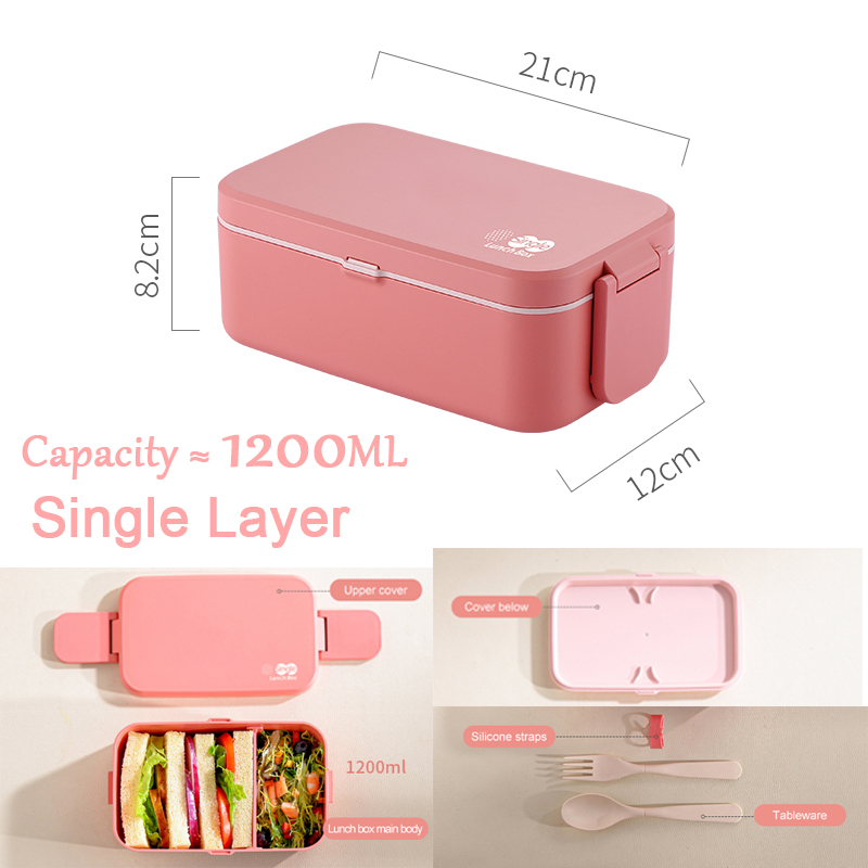 Boîte à lunch portable en fibre de bambou 3 en 1, double couche, bento, micro-ondes, cuillère, fourchette, femme, fille, école, enfant, pique-nique: Orange