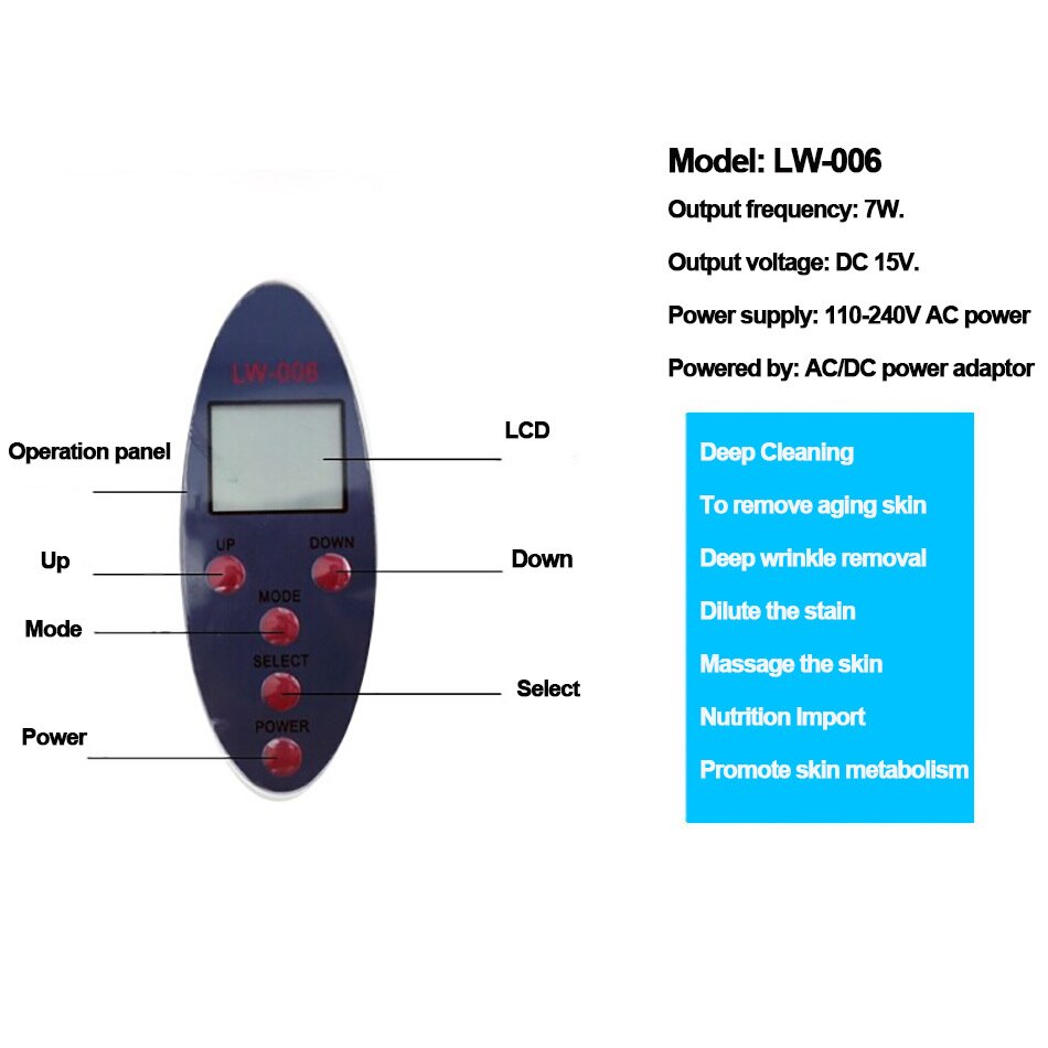 Portable LCD Ultrasonic Skin Cleaner Face Cleaning Acne Removal Spa Beauty Tool Facial Pore Clean Peeling Tone Lift LW 006 LW006