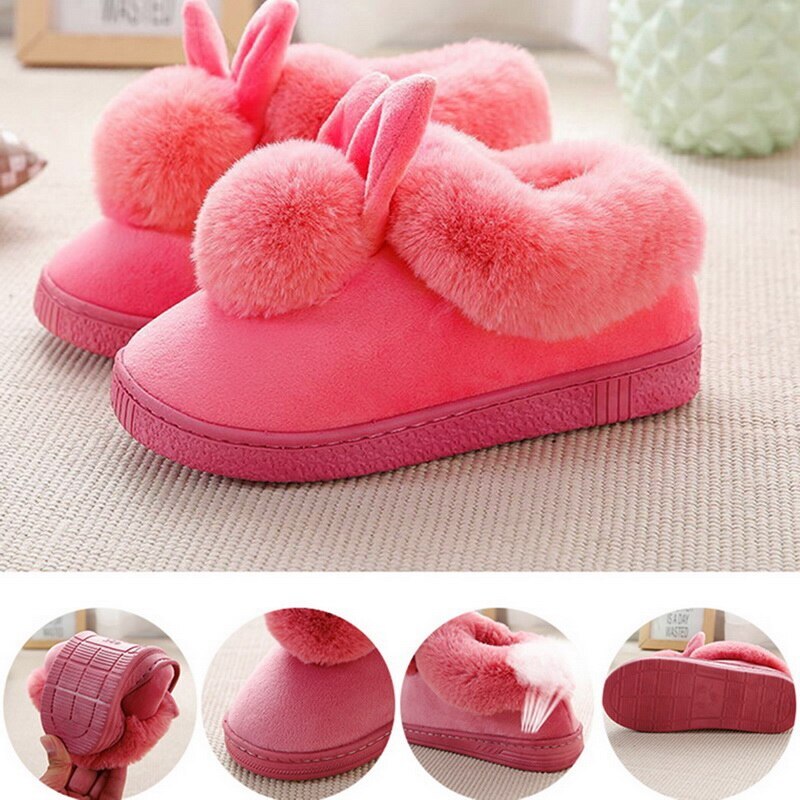 Chaussons pour femmes chaussures maison hiver dames décontracté automne mignon décontracté fourrure peluche lapin femelle pantoufle confort femme intérieur doux 20
