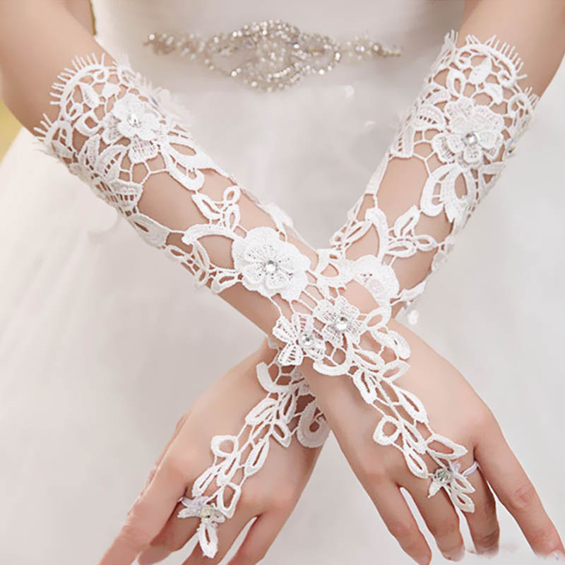 Gants de Mariage en dentelle ivoire pour femmes, paillettes, sans doigts, pour mariée, Accessoire Mariage, bon marché
