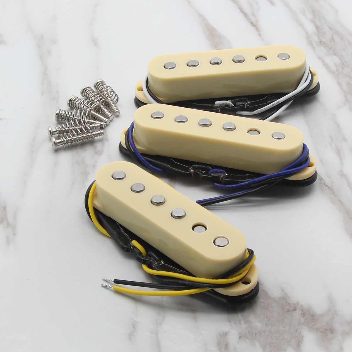 FLEOR Alnico 5 Single Coil Pickup Set - Cream Flat Pole Guitar Pickups For ST/SQ Style