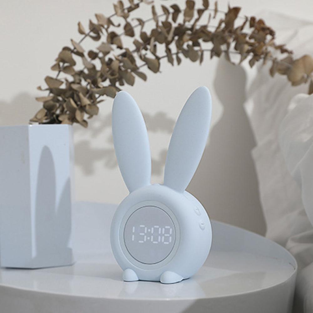 Rabbit Alarm Clock Led Digital Snooze Cartoon USB Electronic Clock Timed LED Night Light Alarm Clock: blue