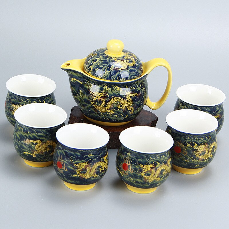 Chinese Ceramic Tea Set Kung Fu Porcelain Tea Cup Pot Set Dragon Teapot Teacup Kungfu Teaset Puer Oolong Tea Ceremony Teaware