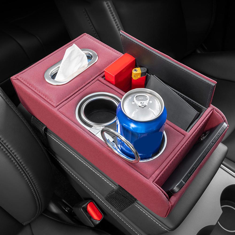 Cojín para reposabrazos de coche con portavasos, caja de pañuelos, almacenamiento, caja de elevación, cubierta de consola, reposabrazos de altura con almohadillas centrales