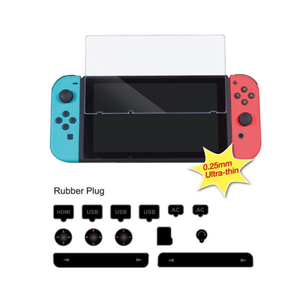 Ensemble d'accessoires de Console de jeu OCDAY Kit anti-poussière + Film de protection d'écran en verre trempé de dureté pour Console NS de commutateur
