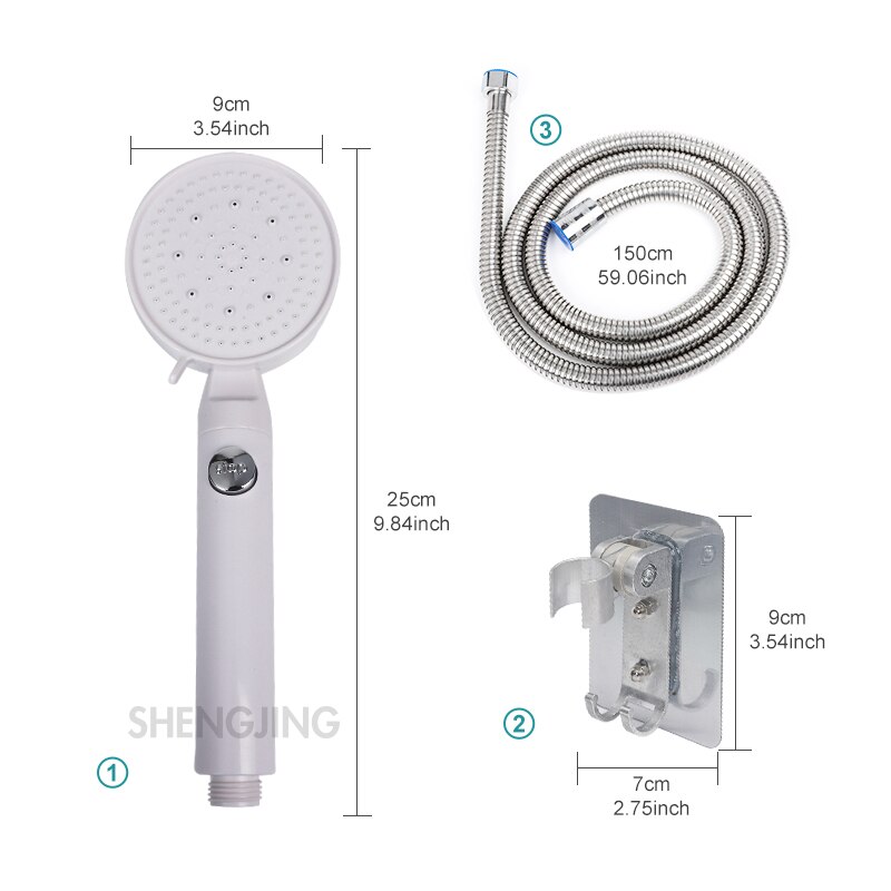 Sabichi Chrome 3-Function Shower Head With 1.5m Hose – Swivel Round Wall-Mounted