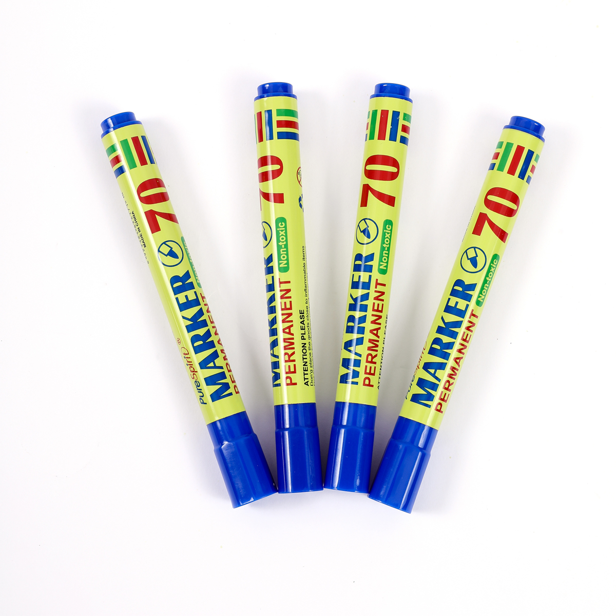 4pcs Large Capacity Waterproof Markers, Bold Tip, Non-Erasable For Plastic Surfaces: Blue