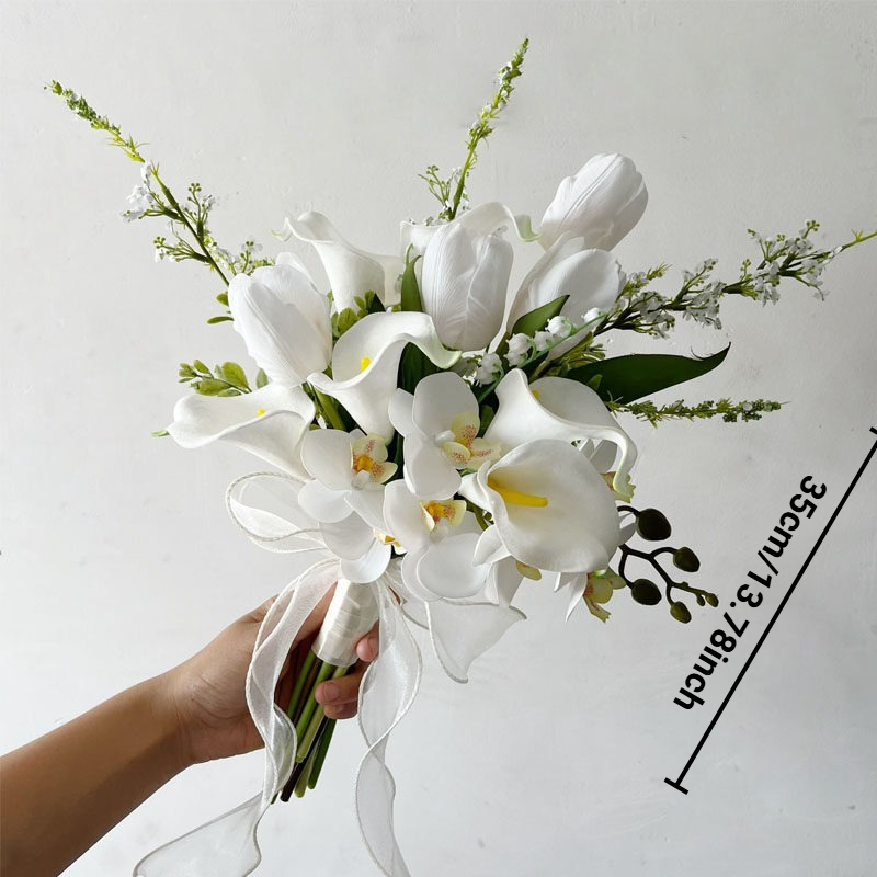 Weiße Calla-Lilien Hochzeitssträuße für sterben Braut, Brautsträuße für Zeremonie, Jubiläum, Hochzeit, Brautparty: Grün