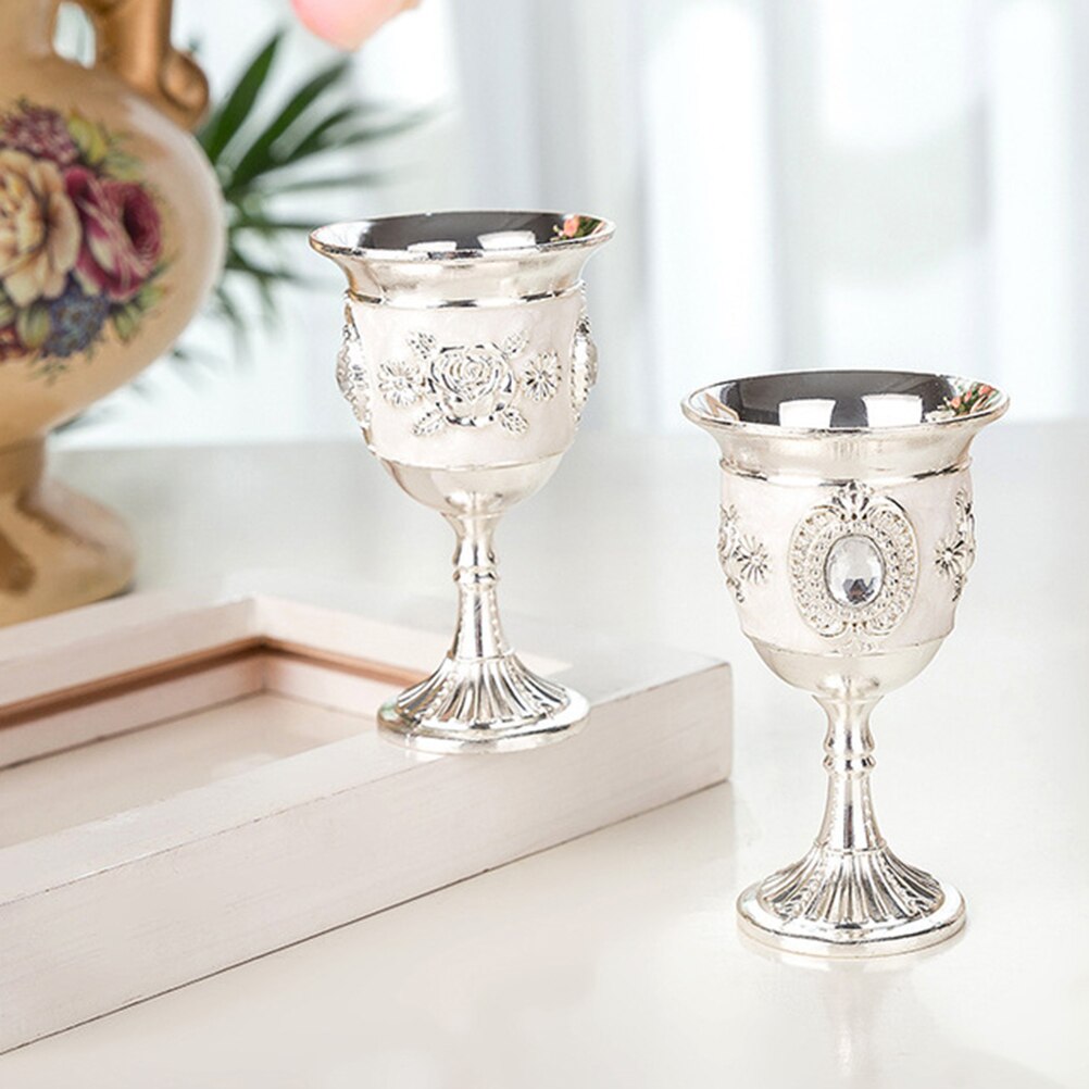 Metal Small Wine Glass Goblet Goblet Carved Retro Stemware For Home Bar Party Small Wine Glass Inlaid With Gems
