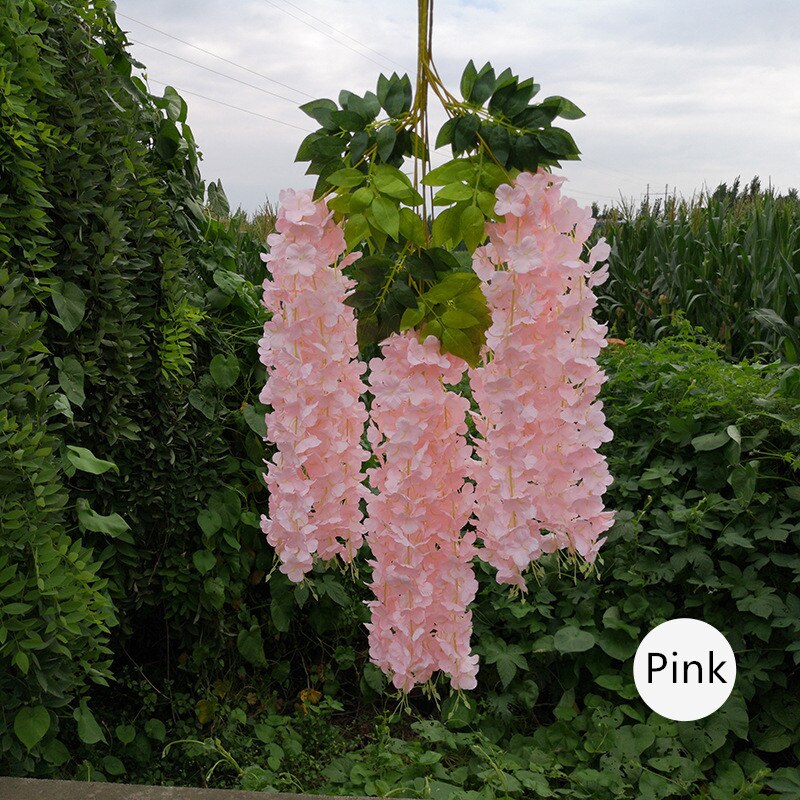Artificial wisteria flower vine ceiling DIY wedding arch rattan bean flower string bunch party home Christmas flower wall decor: Pink B