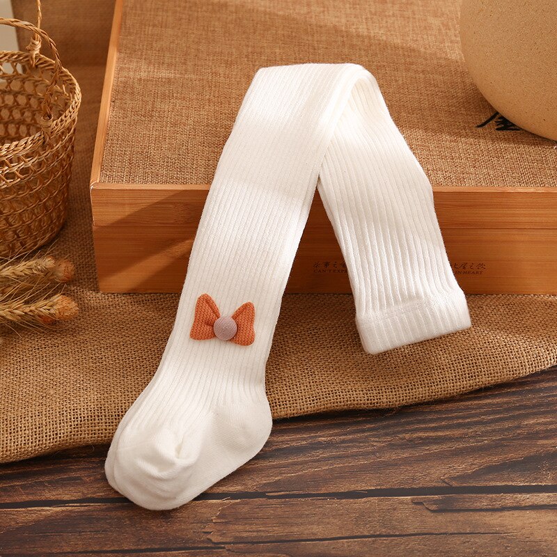 4 Kleuren Baby Meisjes Panty Panty Strik Geribbelde Hoge Taille Leggings Broek Broek 6-24 Maanden: WHITE / 12-24 months