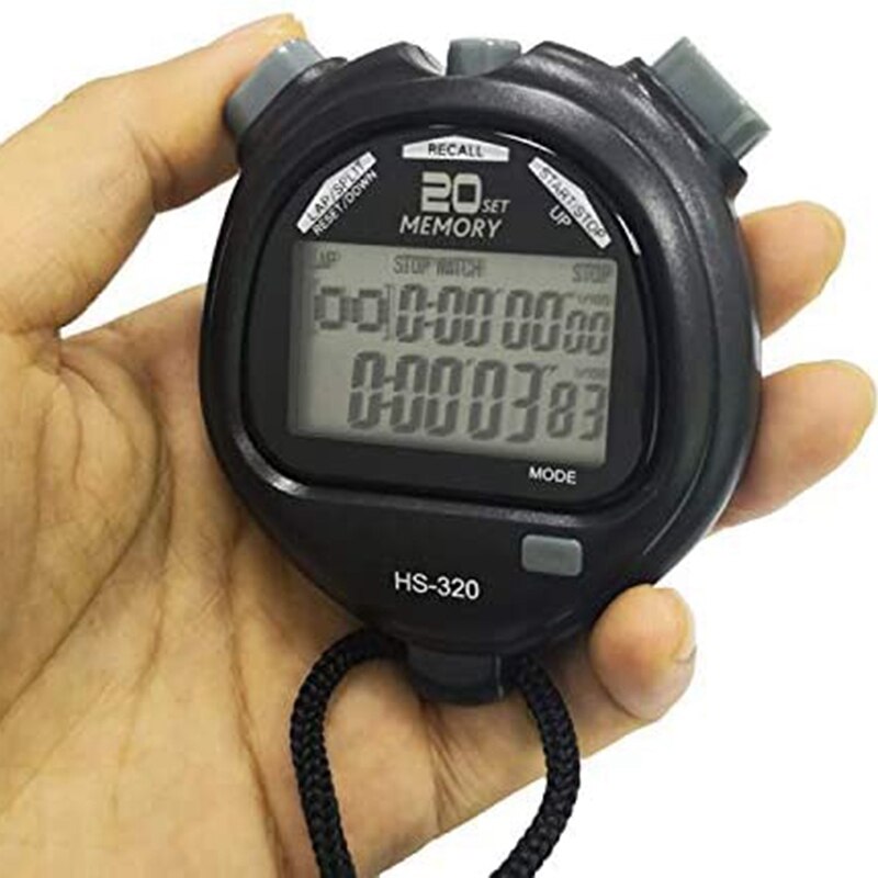 Sports Stopwatch Digital Sport Stopwatch Timer 2 Rows 20 Memory for Coaches Referee Equipment