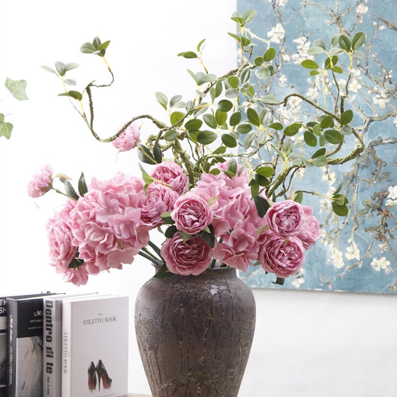 52cm silke kunstige blomster 5 hoveder pæon simulation planter familie bryllup hotel soveværelse pæon blomst dekoration
