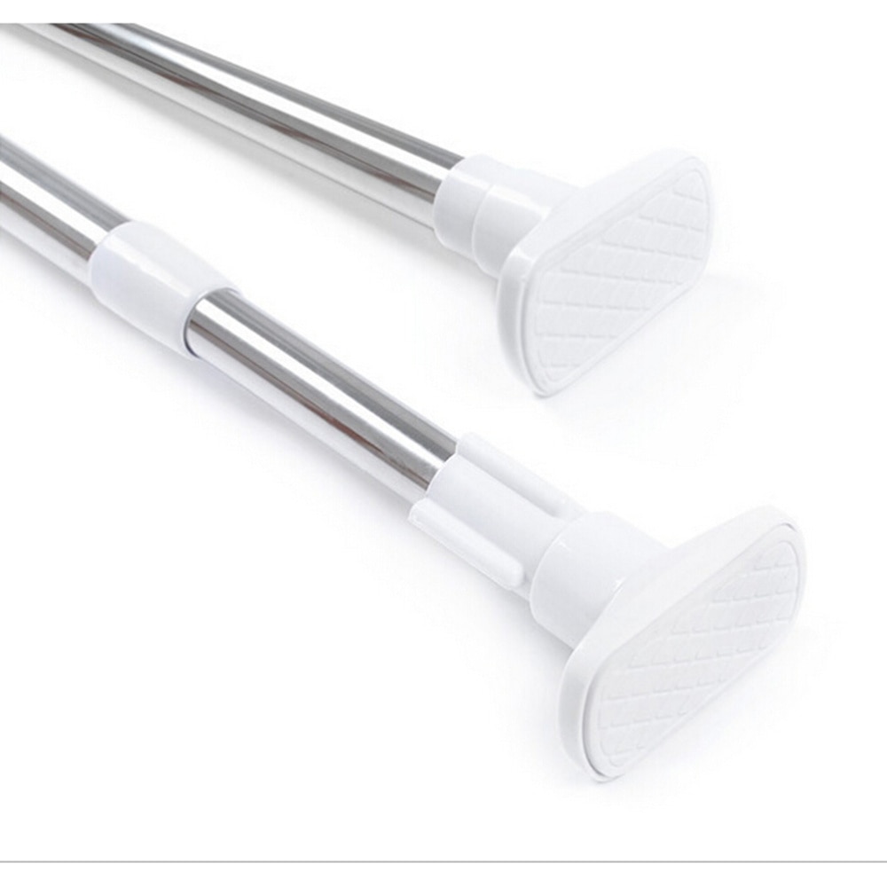 70CM to 120CM Adjustable Stainless Steel Spring Tension Rod Rail with Rubber Rectangular Heads for Clothes / Towels / Curtains (