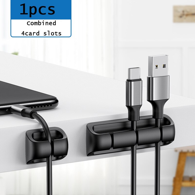 Cable Organizer Management Wire Holder Flexible USB Cable Winder Tidy Silicone Clips For Mouse Keyboard Earphone Protector: 4 card slots