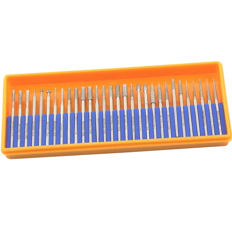 30 pièces fraise diamant meulage tête ensemble enduit sculpture bavures outil rotatif Bit grain 120 tige 3Mm 1/8 pouces pour Dremel outils Accessori