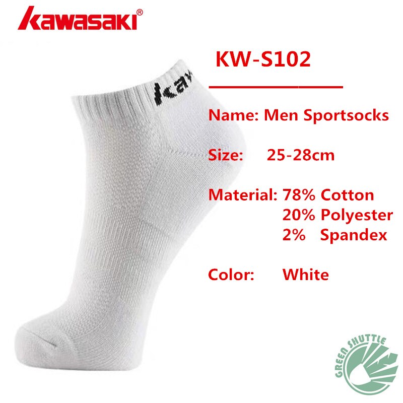 Chaussettes de badminton kawasaki authentiques pour hommes et femmes, absorbant la transpiration et respirantes pour le sport: Kw -s102- blanc