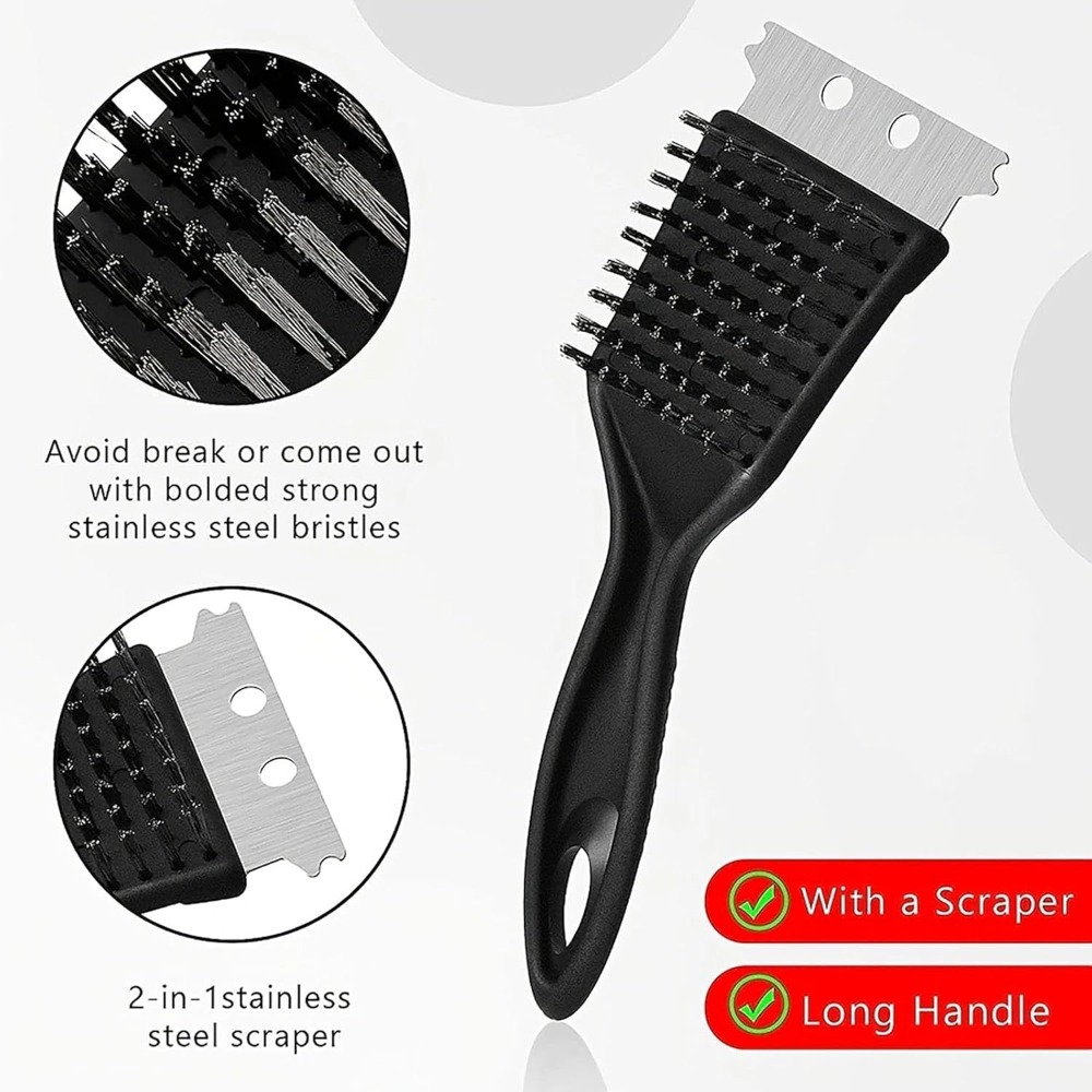 Stainless Steel Wire Cleaning Brush Multifunctional Outdoor Home Barbecue Stove Cleaning Brush 2-in-1 Grill Rack Cleaning Tools