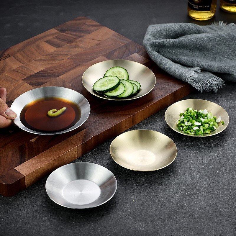 1Pc Stainless Steel Round Sauce Dish Seasoning Plate Kimchi Bowl Korean Soy Dish Snack Dessert Dishes Kitchen Supplies
