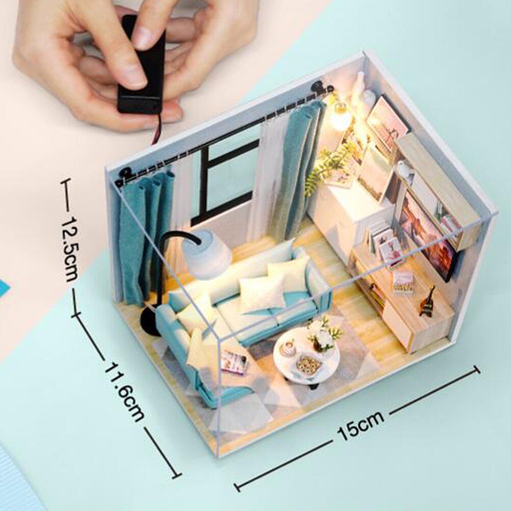 1pc mini hus miniatyr diy enkel sovrum rum med möbler utan batteri