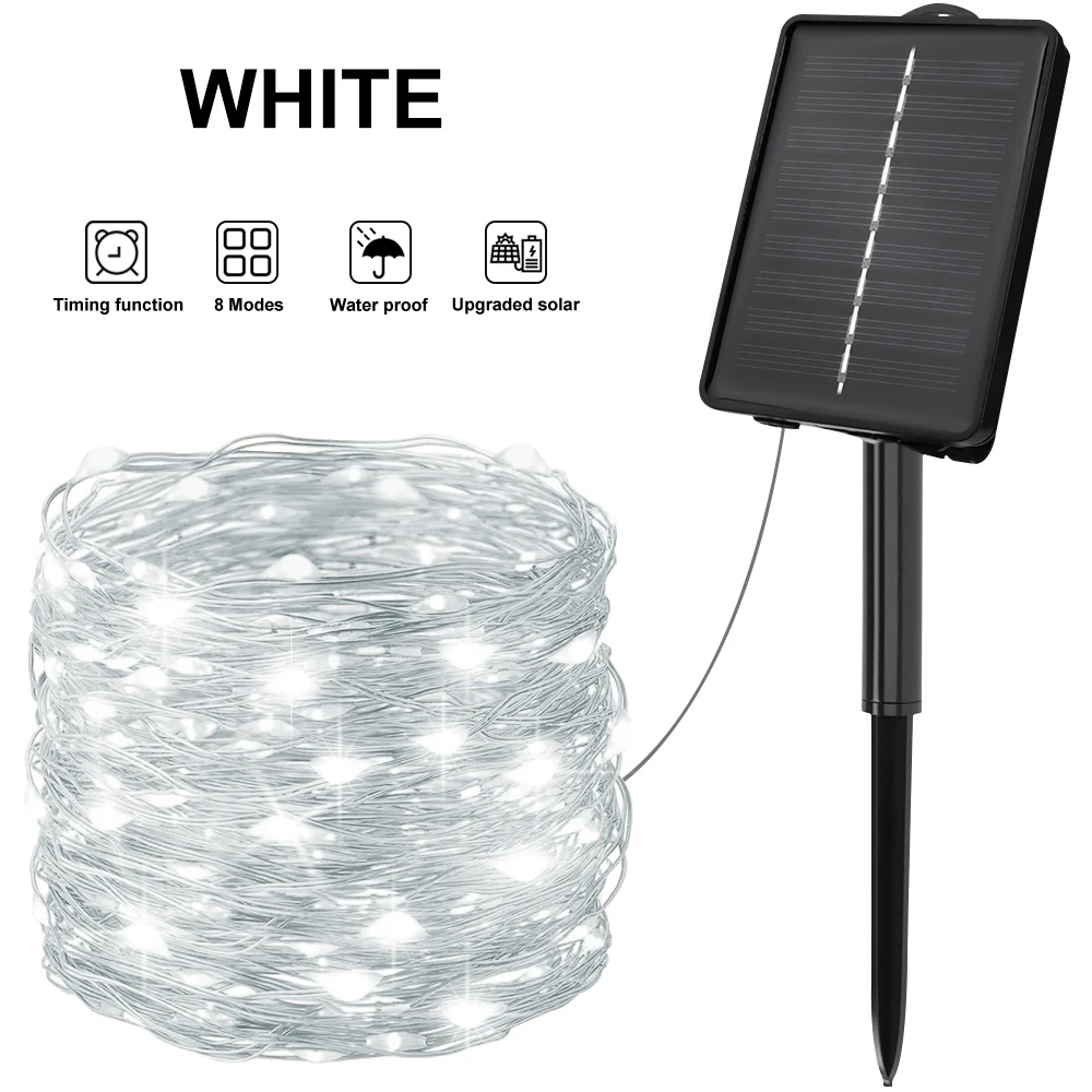 Led Outdoor Solar Lamp String Lights Timing 200/300 Leds Fairy Christmas Party Garland Solar Tuin Waterdicht: WHITE / 650W