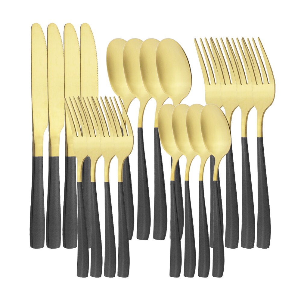 Couverts en acier inoxydable, 20 pièces, noir mat, service de table, couteau à dîner, fourchette à Dessert, cuillère, vaisselle de table, couverts de cuisine pour la maison: Black Gold