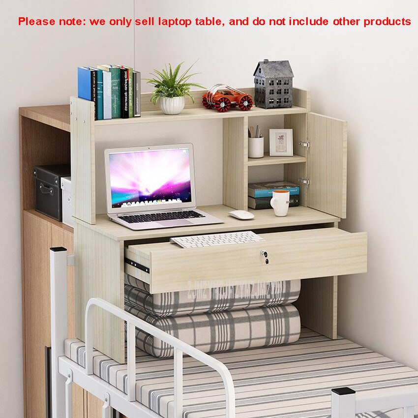 Laptop Computer Table On Bed With Drawer Lock Wood Dormitory Desk Bedroom Bed Book Storage Cabinet Floating Window Table: white maple color